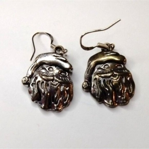 Santa Claus Earrings Dangle Drop Hook Silver St Nick Vintage Hook Drop Dangle - Picture 1 of 3